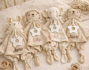 Personalized Baby Bib, Embroidered Animal Soothing Bib