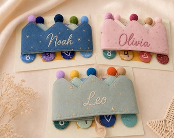 Corona de cumpleaños personalizada, gorro con corona y nombre bordados a medida, gorro para fiesta de cumpleaños infantil, regalo para el primer cumpleaños del bebé, corona con el número de la edad.