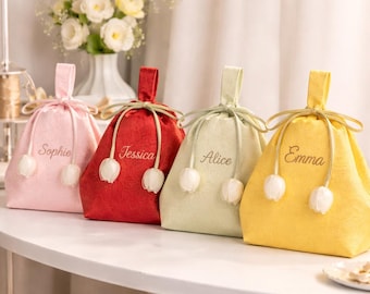 Personalized satin gift bags, custom embroidered name pouches, wedding favor bags, bridesmaid gifts, jewelry and cosmetics pouches,silk bags
