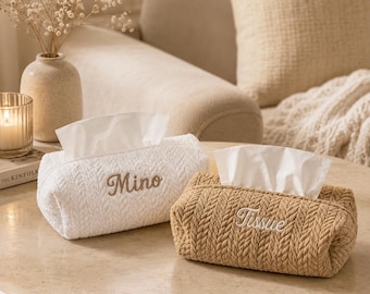 Personalized Embroidered Tissue Holder, Soft Fabric Pouch, Custom Name Home Decor