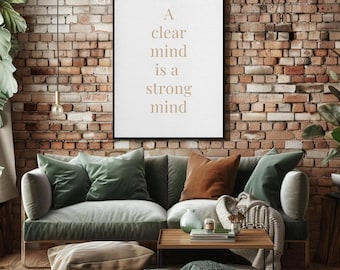 Sobriety Quote Print | A clear mind is a strong mind | Recovery Wall Art | AA Gift | Sobriety Milestone | Digital Download