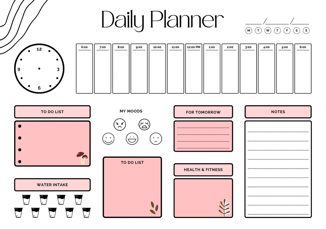 Aesthetic Pink Daily Planner Printable Pastel Wellness Tracker ...