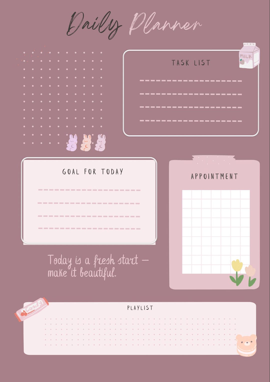 Cute Aesthetic Daily Planner Printable | Kawaii to Do List PDF | Pastel ...