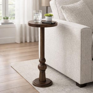 Handmade Wooden Round Pedestal Side Table Accent Table for Living Room, Bedroom, Coffee Table