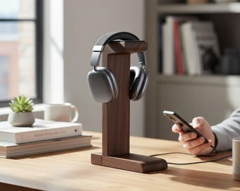 Handgemachter Kopfhörerständer aus Nussbaumholz, Kopfhörerhalter, Geschenk für Gamer und Audiophile. Gaming-Headset-Ständer