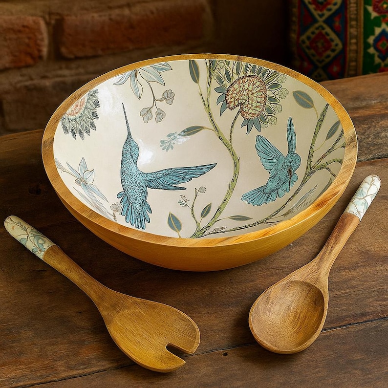 Hummingbird Mango wood Resin Bowl