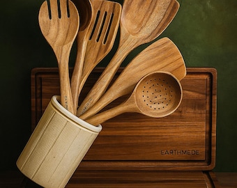 Acacia Wood Kitchen Utensil Set | 6 Piece Handmade Cooking Tools