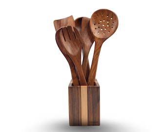 Acacia Wood Kitchen Utensil Set | 6 Piece Handmade Cooking Tools