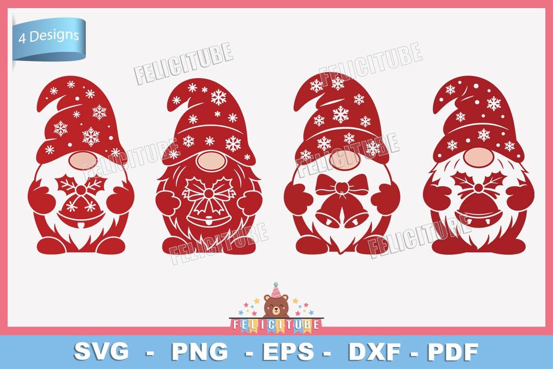 Christmas Gnome SVG Bundle | 4 Cute Holiday Gnome Designs | PNG Dxf EPS ...