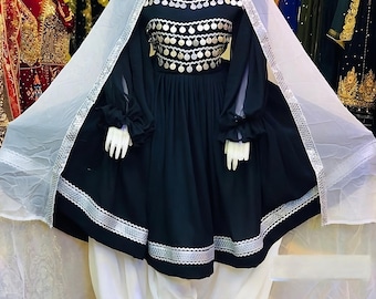 Handmade Afghani Dress – Embroidered Maxi Gown, Traditional Ethnic Clothing, Boho Festival or Party Wear