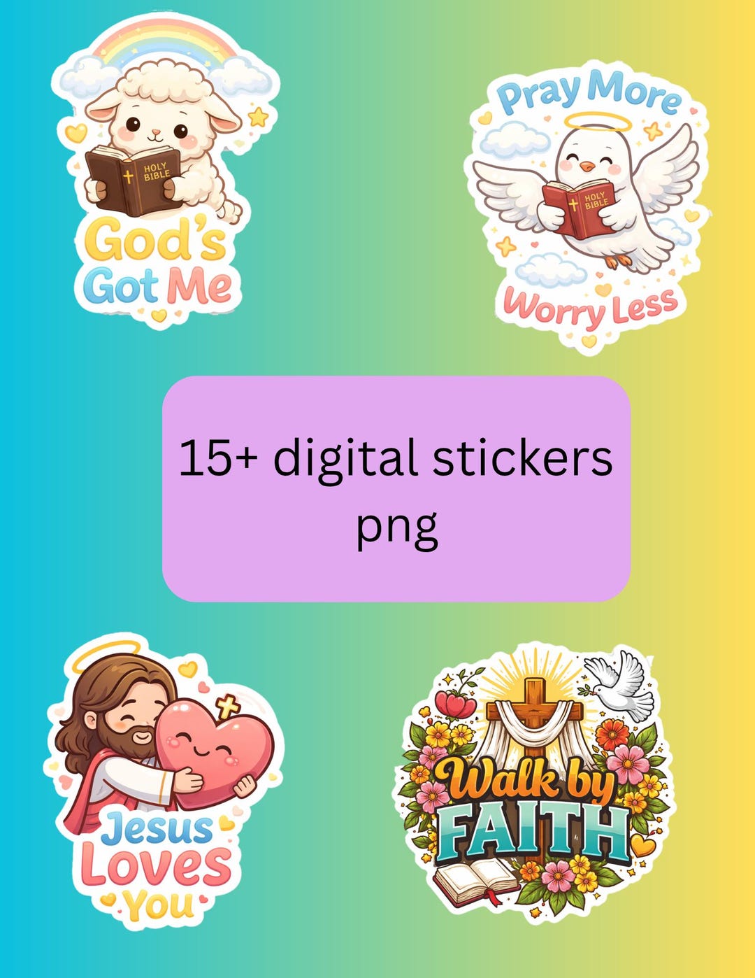Christian Digital Stickers PNG Bundle | Cute Faith Bible Stickers ...