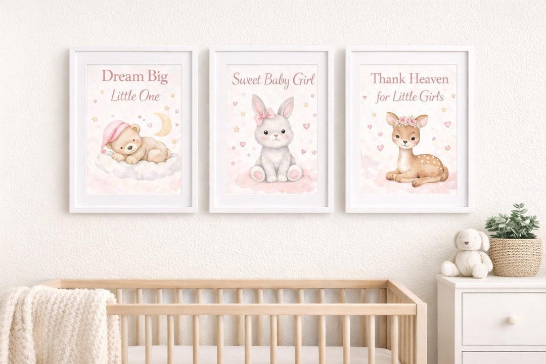 Baby Girl Nursery Wall Art Set of 3, Pink Nursery Prints, Dream Big ...