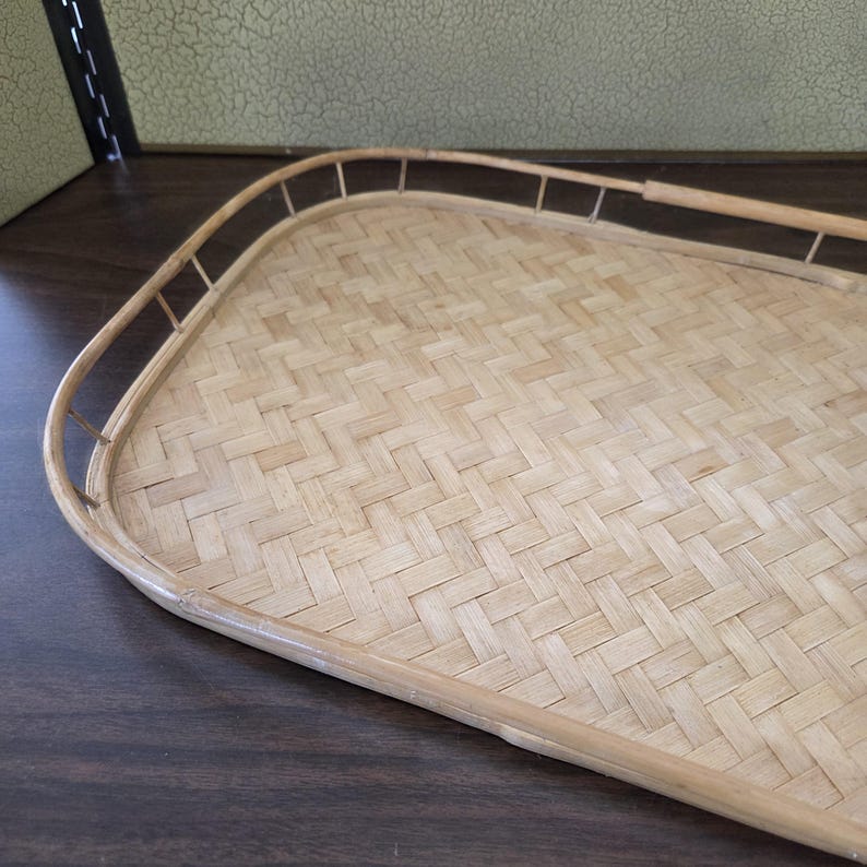 1 Vintage Bamboo Serving Tray: Retro Tiki Bar Style, 19x13 image 3