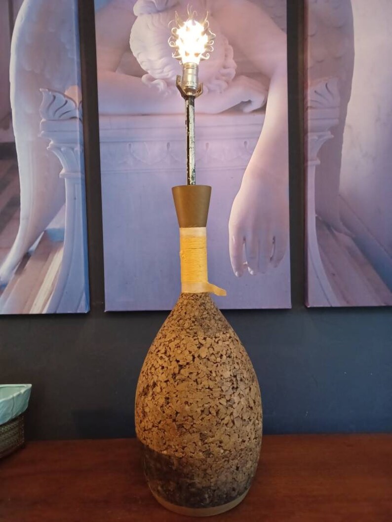 1960s Mid Century Modern Cork Table Lamp for Restoration Etsy