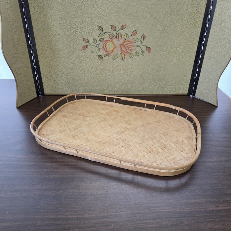 1 Vintage Bamboo Serving Tray: Retro Tiki Bar Style, 19x13 image 1