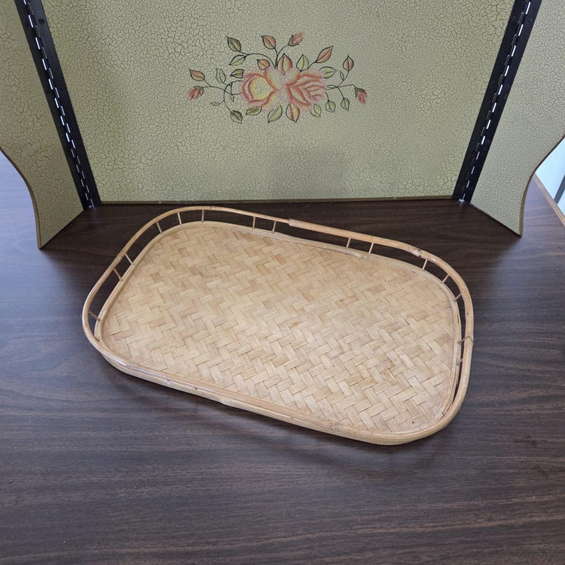 1 Vintage Bamboo Serving Tray: Retro Tiki Bar Style, 19x13 image 2