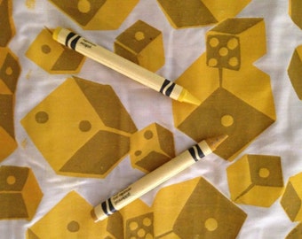 2 Yards Yellow Dice Rockabilly Screenprint Acetate Novelty Home Decor Decorator Fabric