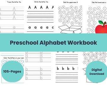 Preschool Alphabet Workbook | 105-Page A–Z Letter Tracing, Name Practice & Writing Practice