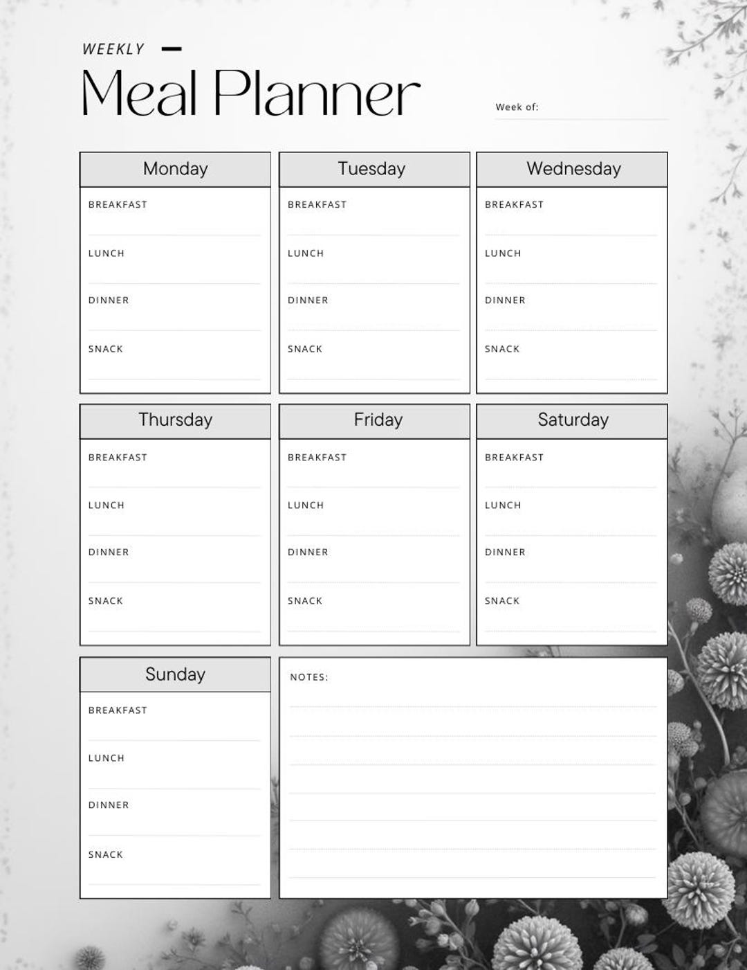 Minimalist Weekly Meal Planner | Printable PDF | Clean Design for ...