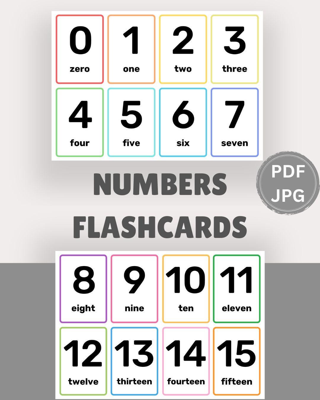 Numbers Flashcards 0-15 Printable Learning Cards Preschool Digital