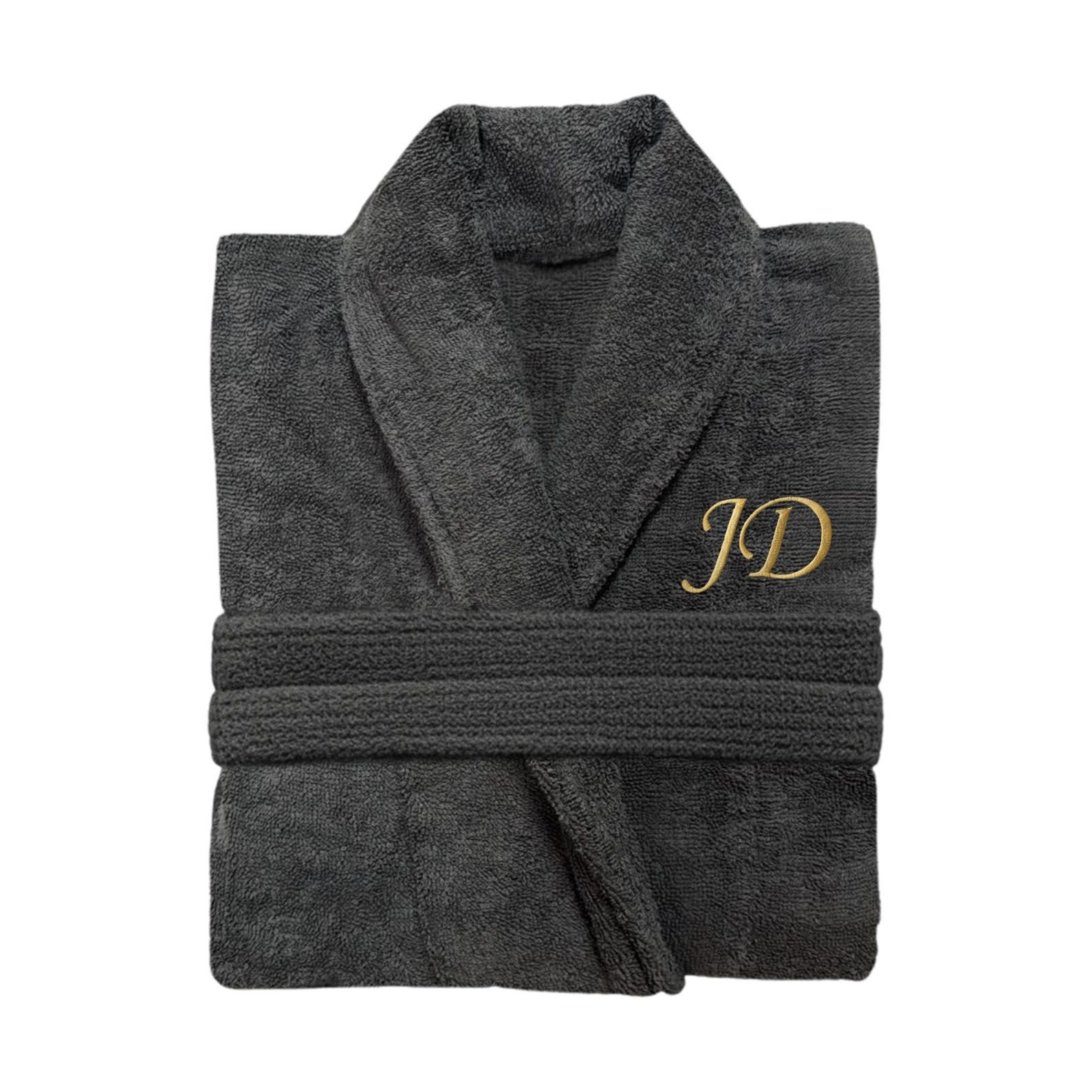 Personalised Embroidered Organic Cotton Terry Towel Bathrobe - Charcoal