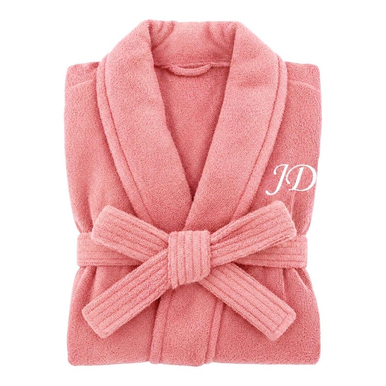Albornoz de toalla de algodón orgánico bordado personalizado con nombre personalizado en el pecho izquierdo. Bata de boda de lujo de calidad para hombre y mujer, ideal para spa y hoteles. Peach