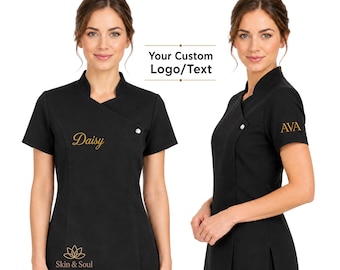 Personalised Beauty Salon Tunic – Custom Embroidered Name/Logo Spa Uniform – Aesthetic Clinic, Hairdresser & Therapist Workwear