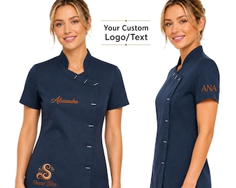 Túnica personalizada Orchid Beauty and Spa – Nome/Logotipo bordado à mão – Uniforme para profissionais de estética, saúde, cabeleireiros e outras áreas.