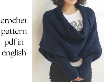 Gebreide omslagdoek met mouwenpatroon, dekensjaal met duimgaten, omslagdoek met lange mouwen