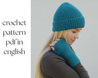 Breipatroon PDF Geribbelde beanie Vingerloze wanten Winteraccessoirepatroon Naadloze muts Handschoenen