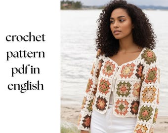 Patroon boho gehaakt oma vierkant jasje - kleurrijk patchwork vest