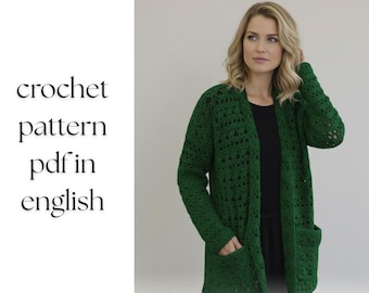 Gehaakt jasjepatroon PDF getextureerde sjaalkraag gehaakte trui dames modern