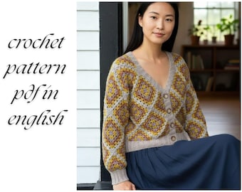 Oma vierkant vestpatroon gemiddeld pdf-patroon gehaakt gebreide modulaire jas DIY kleurbloktrui