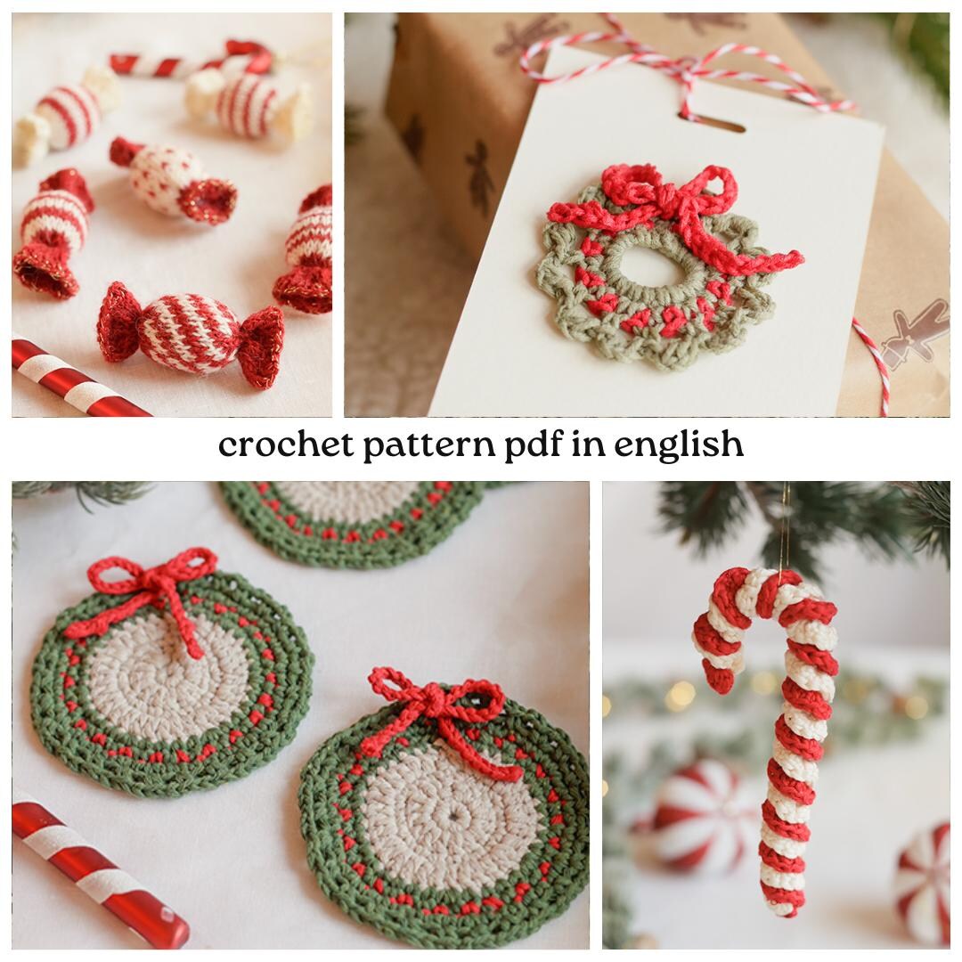 4-in-1 Christmas Crochet Pattern Bundle PDF | Candy Cane, Peppermint ...