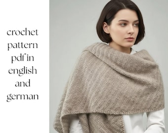 Diagonaal gebreid omslagpatroon PDF Getextureerde omslagdoek Breien lange rechthoekige stola DIY-tussenproduct