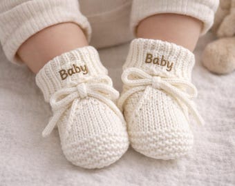 Personalized Hand-Knitted Baby Booties, Newborn Gift, 0-12 Months