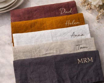 Embroidered Linen Handkerchief, Personalized Wedding Gift