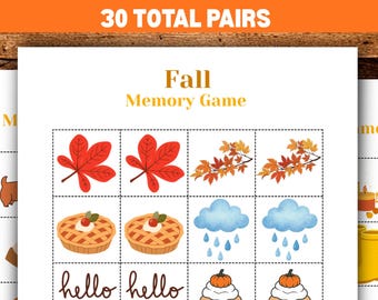 Fall Memory Matching Game Printable PDF – Fun Autumn Thanksgiving ...