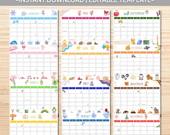 Printable Kids Calendar 2026, Printable and Fillable, 12 Month Calendar, Homeschool Calendar, Cute Seasonal Calendars, Instant Download
