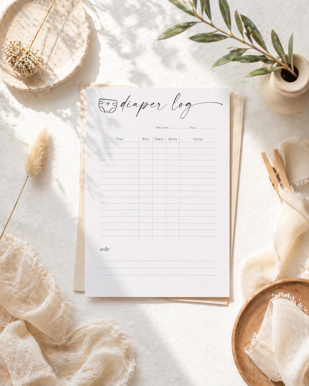 Daily Diaper Log Printable Chart, Baby Diaper Tracker, New Mom ...
