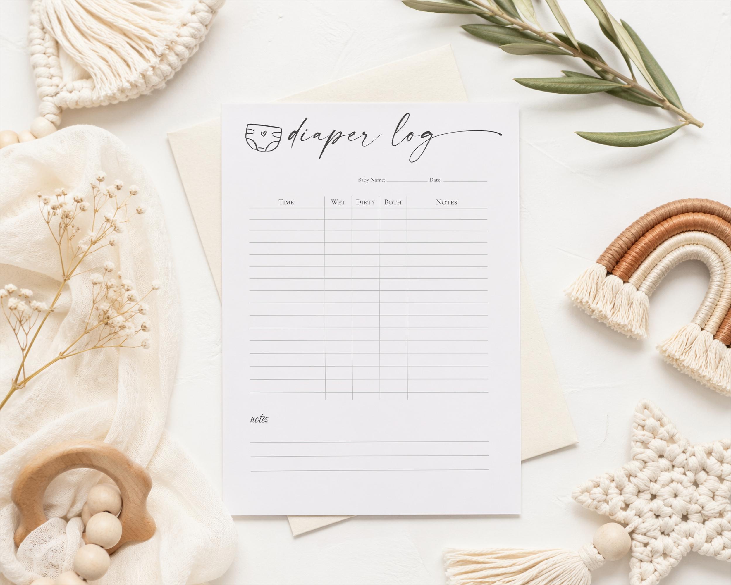 Daily Diaper Log Printable Chart, Baby Diaper Tracker, New Mom ...
