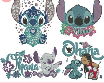 Diseños de bordado a máquina con puntada floral, bordado Scrump, bordado Lillo y Angel, bordado Ohana, Ohana significa familia, archivo de 5+ tamaños
