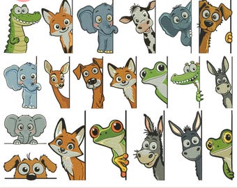 Diseños de bordado a máquina de animales de granja que miran a escondidas, divertidos y locos, archivo Pes de bordado de animales de granja caprichosos, tamaño 5+, descarga