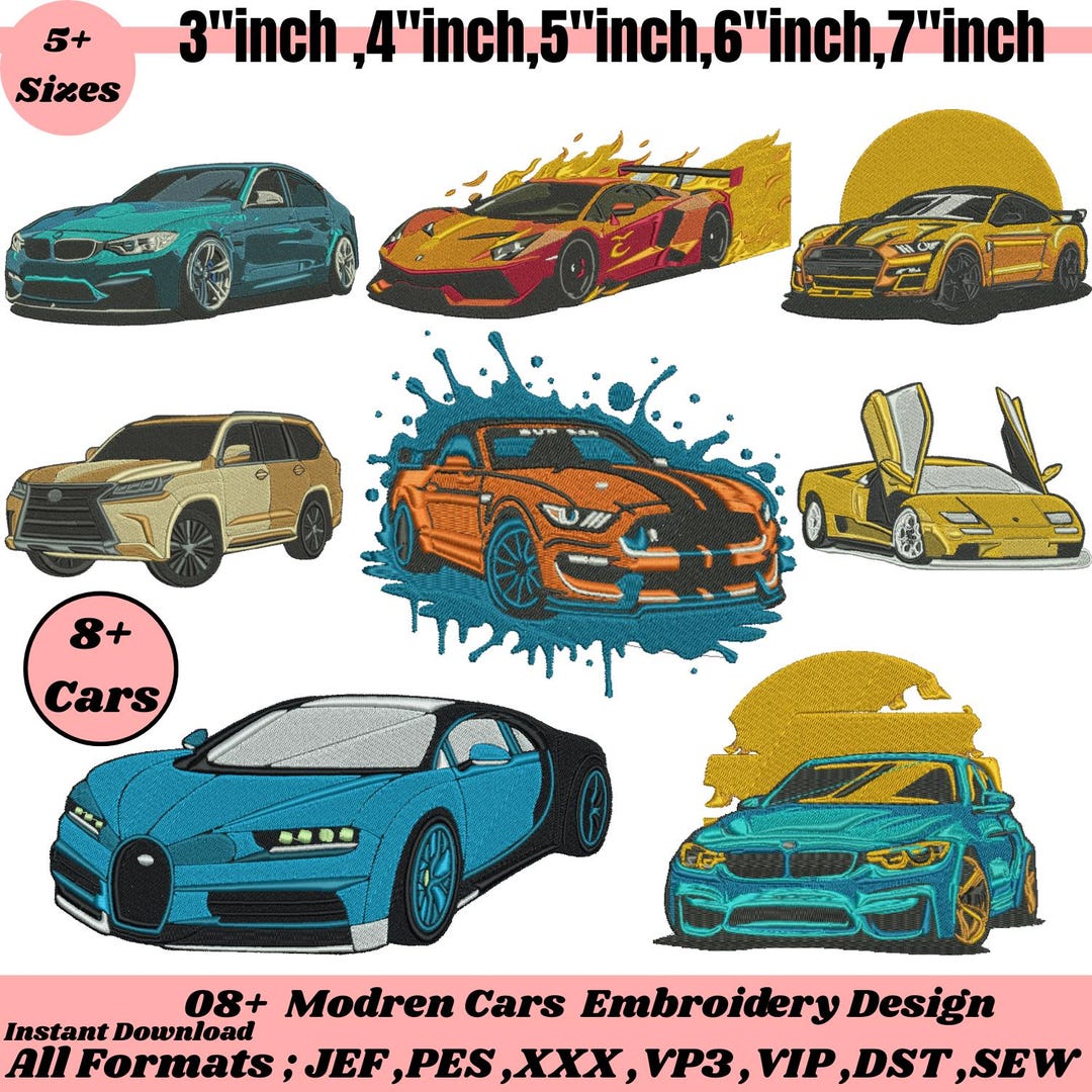 Modern Car Machine Embroidery Designs Old Car Embroidery Disney Car ...