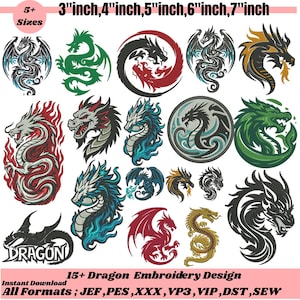 Mystical Dragon Machine Embroidery Design Dragon Embroidery Design Mystic Dragon Head Embroidery Design Cute Dragon Pes File5+SiziesDownload