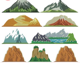 Diseños de bordado a máquina de montañas, bordado de paisaje natural, patrón de puntada de paisaje salvaje, diseño de bordado de oso, archivo Pes, 5+ tamaños