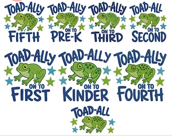 Diseño de bordado a máquina de rana Toad-Ally On To School. Patrón de bordado de rana adorable para la vuelta al cole. Bordado de rana ingeniosa. Archivo Pes 5+.