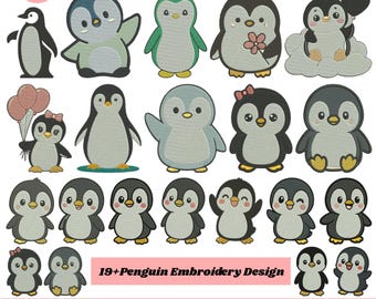Diseños de bordado a máquina de pingüinos lindos, archivo de bordado de mini pingüino, archivos de bordado de pingüino pequeño, archivo PES de pingüino bebé, más de 5 tamaños para descargar.
