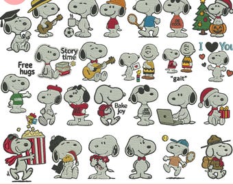 Paquete de diseños de bordado a máquina de Snoopy, diseño de bordado de Snoopy de otoño, Snoopy musical, Snoopy bordado de San Valentín, PES, más de 5 tamaños, descargas