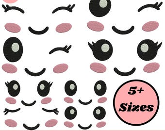 Kawaii Face Machine Embroidery Designs Kawaii Character Embroidery Smiley Face Designs Face Embroidery Kawaii Face EMB Digital File 5+Sizes